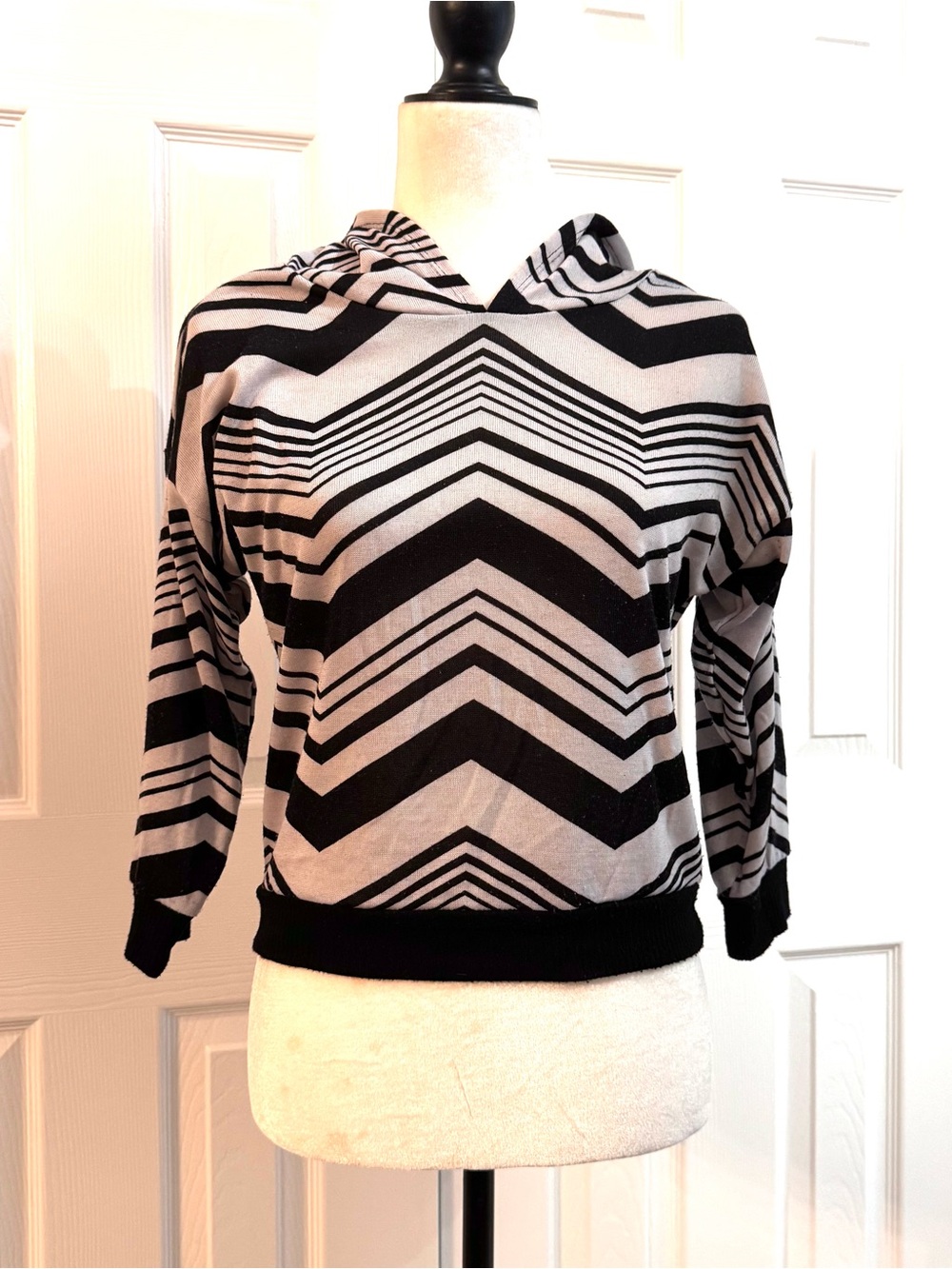 Almost Famous Black and Gray Chevron Hooded Top